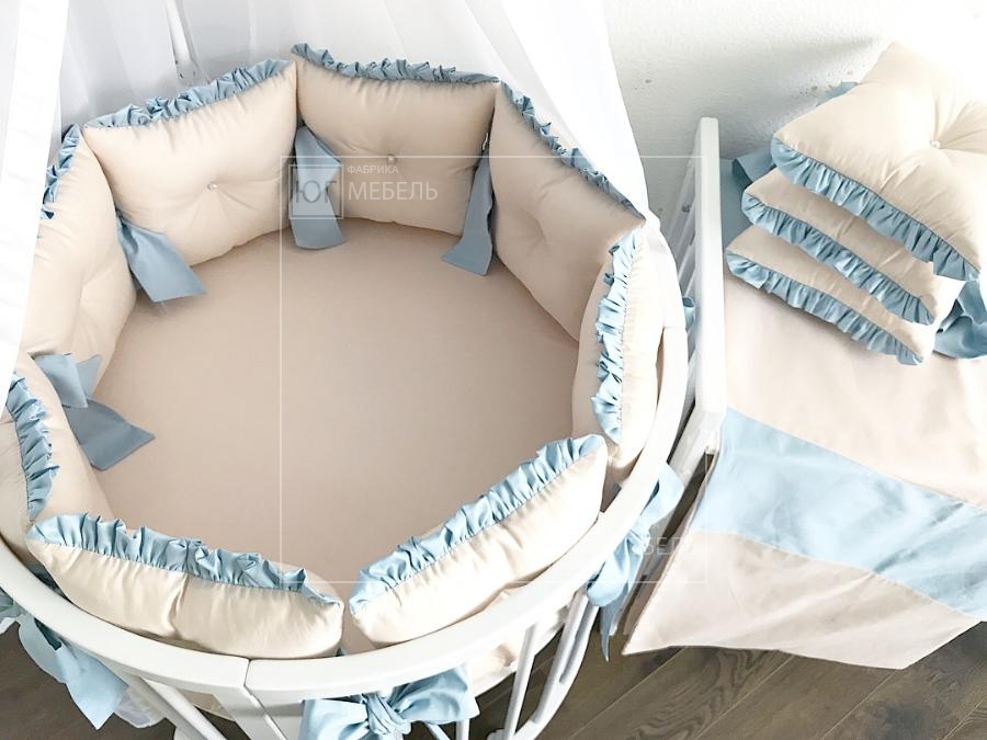 Комплект в кроватку дизайнерский Жемчуг/голубой (Подушки с бусинами) - ЮгМебель