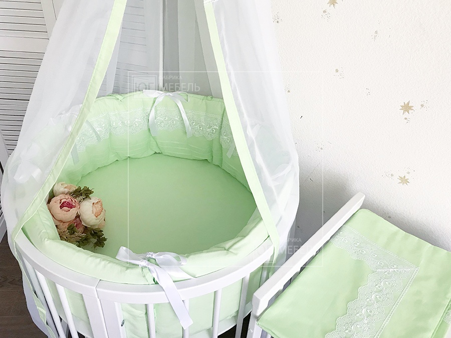 Комплект в кроватку дизайнерский Салатовый с кружевом - ЮгМебель
