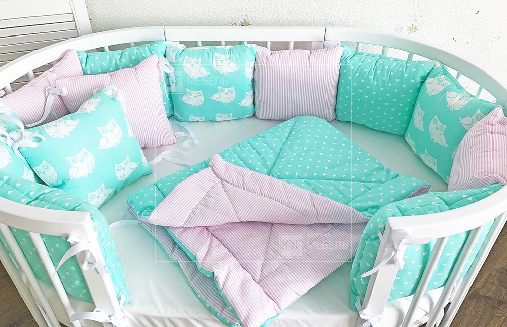 Комплект в кроватку дизайнерский Мятно-розовый - ЮгМебель
